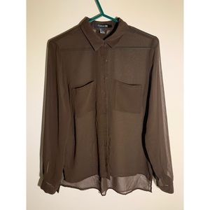 Brown see-through material,button down shirt